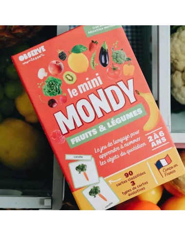 Caja de tarjetas montessori, frutas y verduras