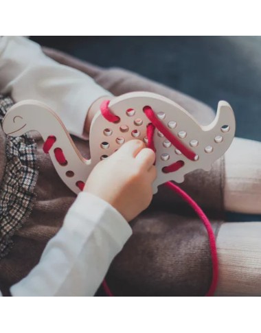 Juguete de cordones Max dinosaurio de madera Montessori