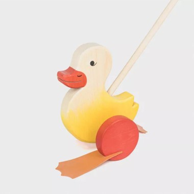 Wooden dragging duck with stick