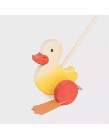 Wooden dragging duck with stick